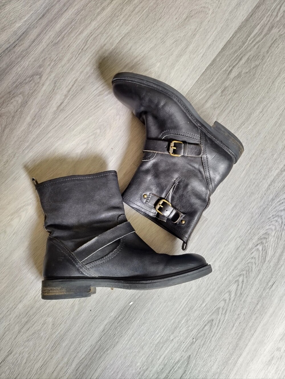 J.Crew Black Leather Biker Moto Engineer Boot With Buckle Sz 9,5